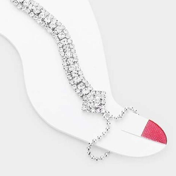 Anklet Clear Rhinestone Silver Net Toe Ring - Picture 3 of 6